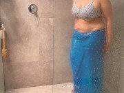 Beautiful Indian Couple - Hot Desi Wife in Saree Making Love in Shower - Saree Sex in Bathroom