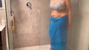 Beautiful Indian Couple - Hot Desi Wife in Saree Making Love in Shower - Saree Sex in Bathroom