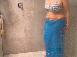 Beautiful Indian Couple – Hot Desi Wife in Saree Making Love in Shower – Saree Sex in Bathroom