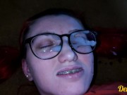 compilation of cum on the face of a cute schoolgirl in glasses with colored hair 10/16