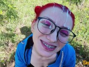 compilation of cum on the face of a cute schoolgirl in glasses with colored hair 16/16