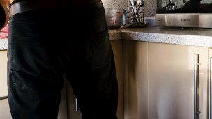 slave washes the dishes, Mistress with a whip