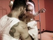Messy brunette chick gets her pussy stretched with a thick dick