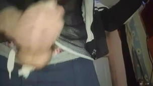 Beautiful muscular white boy masturbating exciting penis man alone