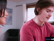 Stepmom Jennifer White gives blowjob and footjob to stepson. 2/16