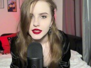 Vampire girl with red lips ASMR kiss and stroke using her magic