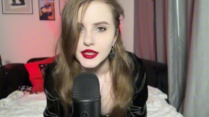 Vampire girl with red lips ASMR kiss and stroke using her magic