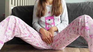 big squirt orgasm horny babe schoolgirl in pajama 18yo fingering pussy and cum