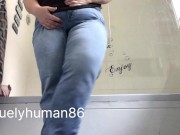 Held my morning pee as long as I could and desperately wet my jeans 💦👖