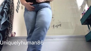 Held my morning pee as long as I could and desperately wet my jeans 💦👖