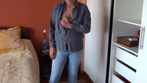 Real camera with beautiful stepmother, she gets excited as always and starts touching herself