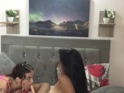 I fuck my girlfriend with my harness and give her dildo a delicious blowjob.