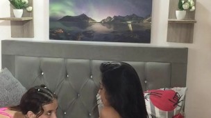 I fuck my girlfriend with my harness and give her dildo a delicious blowjob.