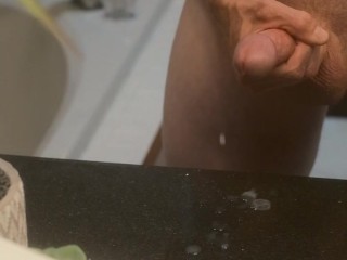 slow motion cumshot on bathroom counter