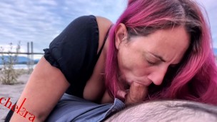 Chekra sucks dick on the beach