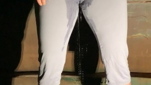 Girl is desperate to pee and pisses through her yoga pants