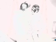 Naughty blonde chick knows how to please multiple guys at once