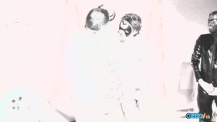 Naughty blonde chick knows how to please multiple guys at once