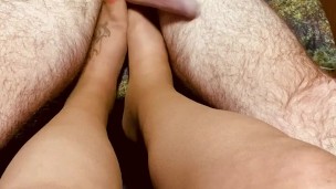 Pantyhose foot job on big white dick 🥵
