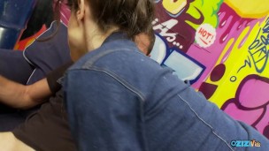 Irresistible brunette girl makes a big cock disappear in her trimmed pussy