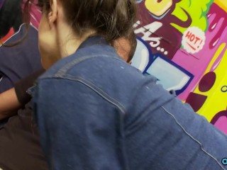 Irresistible brunette girl makes a big cock disappear in her trimmed pussy