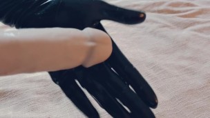 Latex handjob