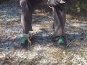 Open pussy pissing in the woods