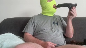 Sucking & Deepthroating 9 inch black cock dildo