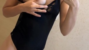 Beautiful bitch in dark lingerie shows her tits💓