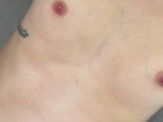 he puts his cock in my mouth and finishes on my face and my small tits 3/16