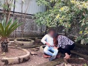 Public garden Sex Girlfriend with boyfriend blowjob and fucking without condom 4/16