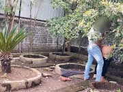 Public garden Sex Girlfriend with boyfriend blowjob and fucking without condom 7/16