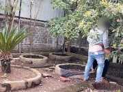 Public garden Sex Girlfriend with boyfriend blowjob and fucking without condom 9/16