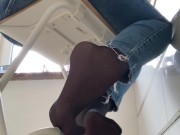 Smelly nylon feet addiction. Woman ignore feet video.