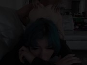 Slutty blue-haired stepsis gets her tight pussy fucked hard and a cock shoved deep in her throat 7/16