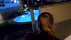 Fingering ass on balcony to let him in!