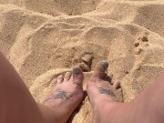 BBW step mom MILF foot fetish wrinkles soles and long toes in the sand