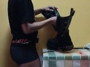 Polishing boots. Mistress duty. Feet&used shoes I have a surprise. New rock.