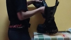 Polishing boots. Mistress duty. Feet&used shoes I have a surprise. New rock.
