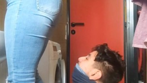 Jeans facesitting my human chair