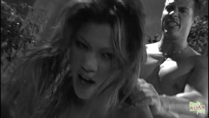 Rubbing her Asian clit outdoors quickly garnered the attention of a hunk who craves banging