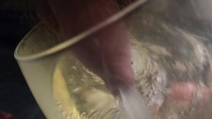 Really naughty piss in the glass