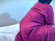 Arab Chubby Pussy & Huge Ass Hijabi BBW Used sex toy & Pussy Play Almost Caught in parents Bed Room