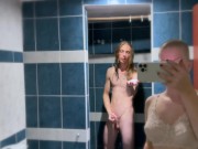 Vilu Vidish comes to the bathroom while Mi hits a shower for stroking his cock