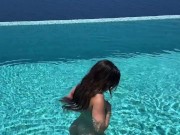 18 year old model undresses in pool