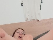 FRESHLY SHAVED PINK PUSSY having fun with her BIG WHITE DILDO 8/16