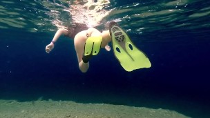 NO PANTIES underwater at Public Beach # Butt Plug ON n Panties OFF