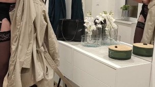 In the hall in black lingerie