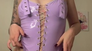 Pretty girl in pretty purple lingerie.