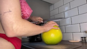 body art from a blonde student. Naked boobs making an appetizer